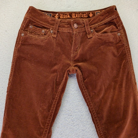 Rock Revival Jen Skinny Corduroy Pants Rust Brown RJ8156S39 Womens Size 29 - Picture 3 of 8